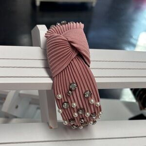 Elegant Pink Headband with Rhinestones and Pearls